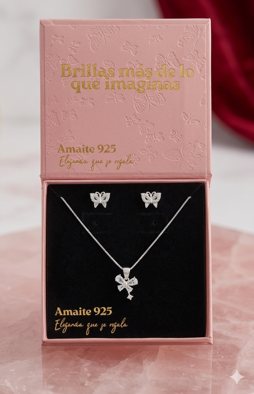 Set Mariposa Elegante en Plata Italiana – Cadena y Aretes